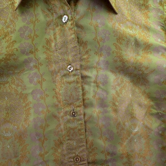 Robert Graham Women Shiny Floral Print Button Up Small Shirt Green Pink L/S - Picture 10 of 16